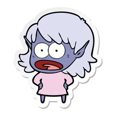 sticker of a cartoon shocked elf girl