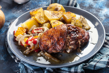 Roasted chicken thighs with potatoes