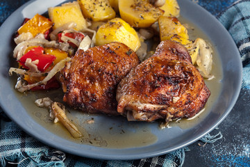 Roasted chicken thighs with potatoes