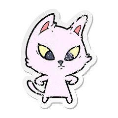 distressed sticker of a confused cartoon cat