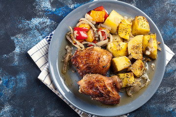 Roasted chicken thighs with potatoes