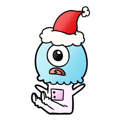 gradient cartoon of a cyclops alien spaceman wearing santa hat