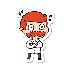 sticker of a cartoon man with mustache shocked