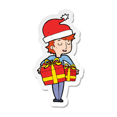 sticker of a cartoon woman with gifts
