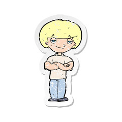 retro distressed sticker of a cartoon smug looking man
