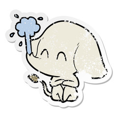 distressed sticker of a cute cartoon elephant spouting water