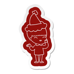happy cartoon  sticker of a boy wearing santa hat