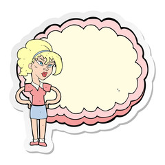 sticker of a cartoon woman in front of cloud