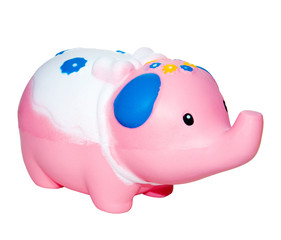 pink toy elephant on the white background front  view