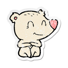 distressed sticker of a smiling polar bear cartoon