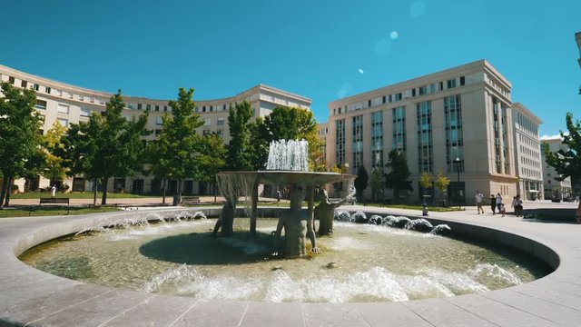 Antigone Fountain and Neoclassical Square Under BlueSky, Montpellier France, 4