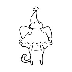 cute line drawing of a dog wearing santa hat