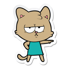 sticker of a bored cartoon cat pointing