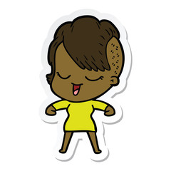 sticker of a happy cartoon girl