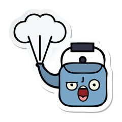 sticker of a cute cartoon steaming kettle