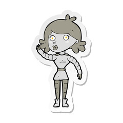 sticker of a cartoon robot woman waving