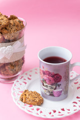 refreshment drink and cookies with seeds