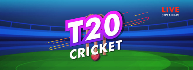 Live T20 cricket header or banner design for advertising concept.