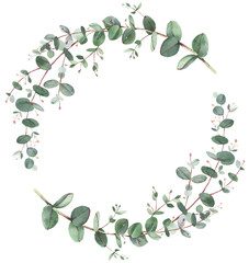Eucalyptus wreath in circle frame composition