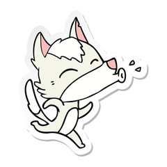 sticker of a howling wolf cartoon