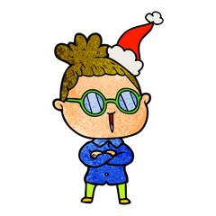 textured cartoon of a woman wearing spectacles wearing santa hat