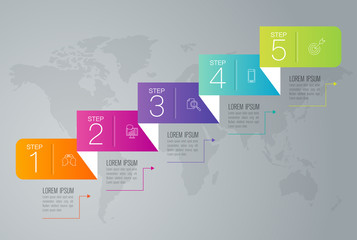 Timeline infographics design vector and business icons with 5 options.