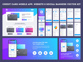 Online Payment or Credit cards app ui kit with website menu like as, credit cards, saving, checking accounts and transaction confirmation. - obrazy, fototapety, plakaty