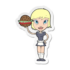 sticker of a cartoon waitress with burger