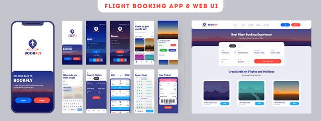 Online Flight booking mobile app onboarding website menu screens, Travel, Insurance, Air ticket; Holiday planning, Book your air flight.