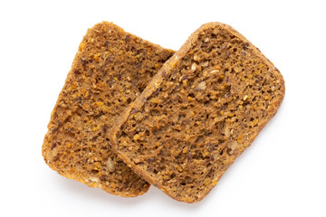 Rye bread slice on a white background.