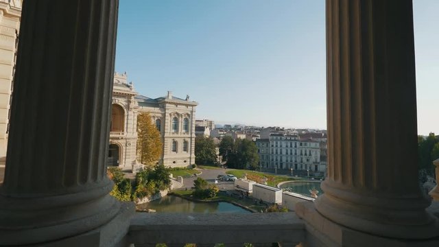 Palais Longchamp Marseille Slow Motion, Neoclassical Fountain Palace, France, 4K