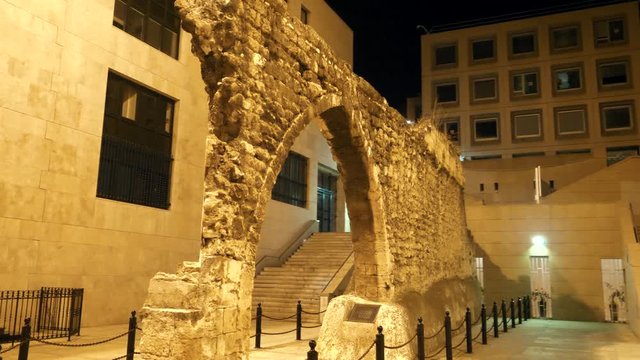 Marseille Illuminated Monuent at Night with Bridge, rance, 4K