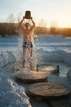Naklejki ice bucket shower. winter swimming.