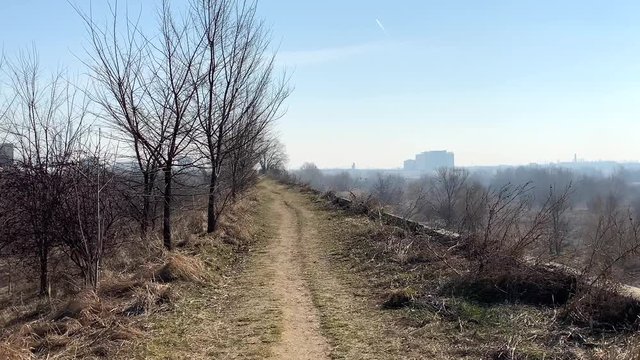 Alley along Vacaresti lake in Bucharest, Romania