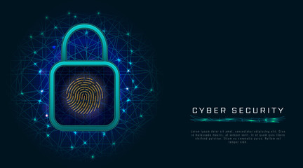 Cyber security digital data protection concept with biometric fingerprint scanner on padlock icon. Technology for internet connection privacy protect. Vector illustration