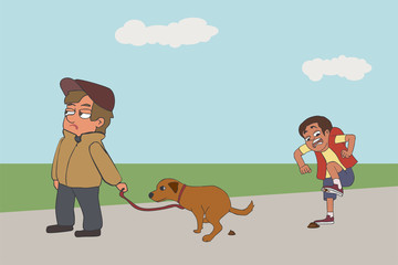 cartoon dog owner not picking up poop