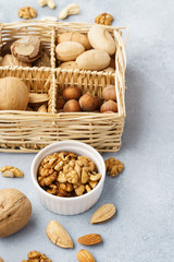 Various nuts - almond, walnut, hazelnut, pecan, brazil nut.