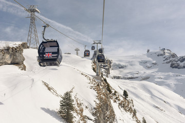 Cableway to Mount Titlis over Engelberg on the Swiss alps