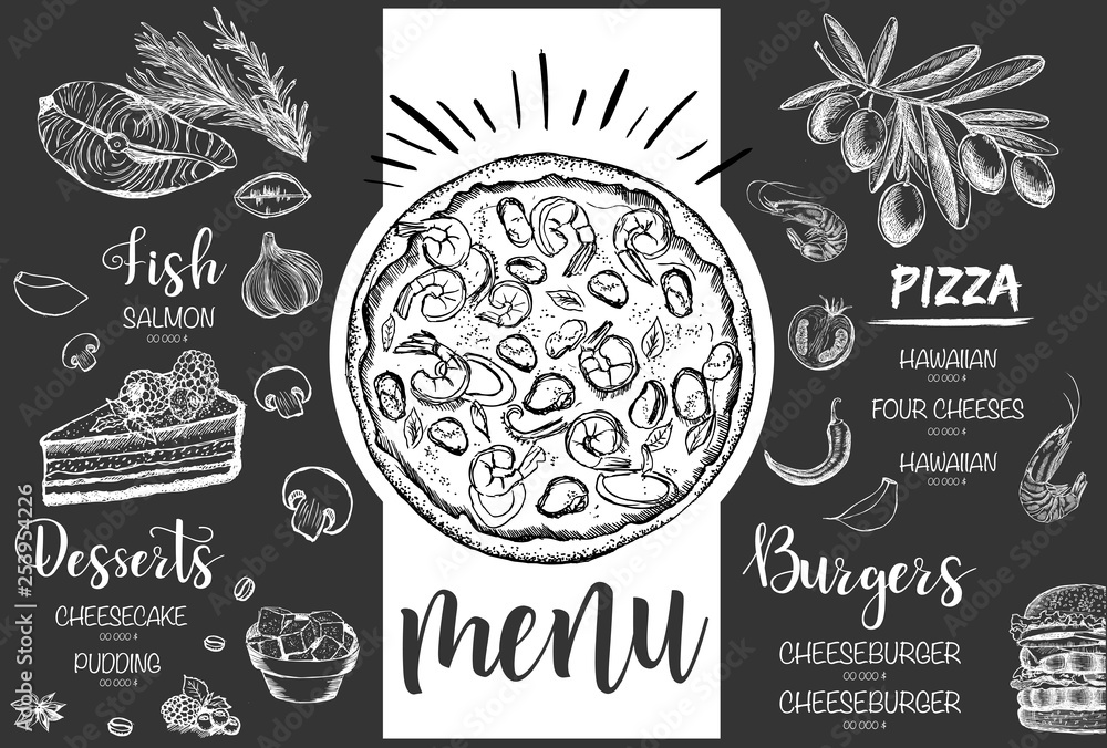 Wall mural restaurant cafe menu, template design. food flyer.