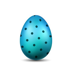 Easter egg 3D icon. Blue color egg, isolated white background. Bright realistic design, decoration for Happy Easter celebration. Holiday element. Shiny pattern. Spring symbol. Vector illustration