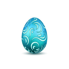 Easter egg 3D icon. Ornate color egg, isolated white background. Swirl realistic design, decoration Happy Easter celebration. Holiday ornamental element. Graceful spring pattern. Vector illustration