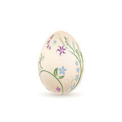 Easter egg 3D icon. Pastel egg, isolated white background. Floral hand drawn design, flower branch leaf decoration pattern Happy Easter celebration. Holiday element. Spring symbol. Vector illustration