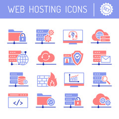 Web hosting and cloud services icons set
