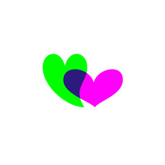 Hearts icon green and purple on white