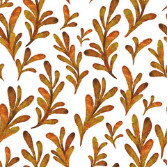 Watercolor orange leaves seamless pattern. Elegant hand drawn plant.