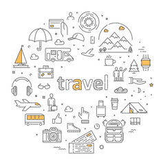Vector line concept for travel and tourism - obrazy, fototapety, plakaty