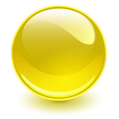 Glass sphere yellow, vector shiny ball.