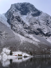 winter view of naeroyfjord, norway