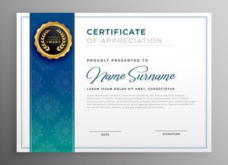 elegant blue certificate of appreciation template