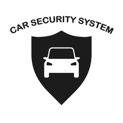 Car with shield isolated on background. Auto insurance, alarm, security system concept. Vector flat design